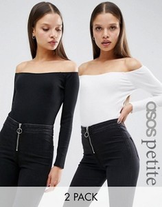 Комплект из 2 боди в рубчик с открытыми плечами ASOS PETITE - Скидка 10 - Мульти