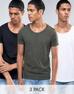 3 футболки с овальным вырезом (белая/черная/зеленая) ASOS - СКИДКА 17 - Мульти