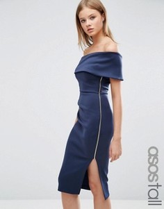 Платье миди на одно плечо с драпировкой на юбке ASOS TALL - Темно-синий