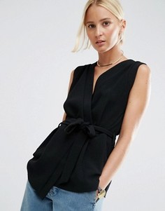 Топ без рукавов с запахом ASOS - Черный