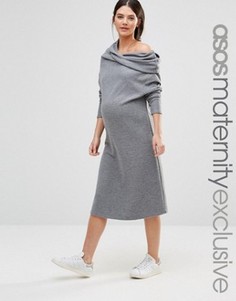 Платье для беременных со свободным воротом ASOS Maternity LOUNGE - Серый