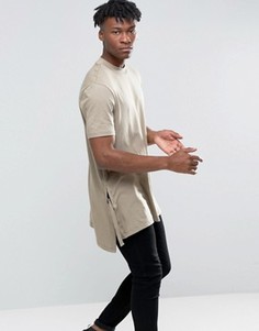 Бежевая длинная футболка-трапеция с разрезами и завязками по бокам ASOS - Бежевый