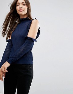 Ажурный джемпер с отделкой рюшами и вырезами на плечах ASOS - Темно-синий