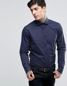 Темно-синяя узкая рубашка стретч в горошек Scotch &amp; Soda - Темно-синий