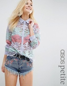 Блузка с пастельной полосой и кружевным принтом ASOS PETITE - Мульти