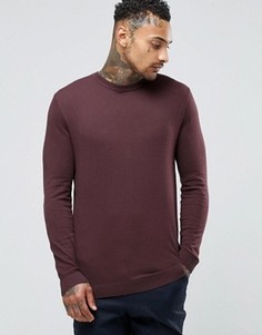 Хлопковый джемпер сливового цвета с круглым вырезом ASOS - Красный