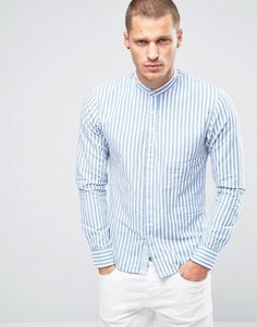 Льняная рубашка в полоску с воротником на пуговице Scotch and Soda - Синий