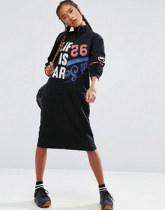 Трикотажное платье миди в стиле пэтчворк с высокой горловиной ASOS - Черный