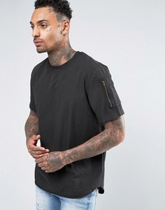 Черная тканая футболка классического кроя с карманом на рукаве ASOS - Черный
