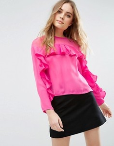 Атласный топ с оборкой и полупрозрачной вставкой ASOS - Розовый