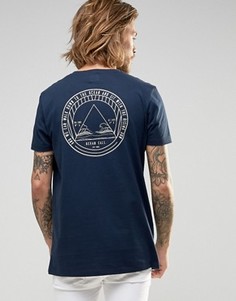 Длинная синяя футболка с принтом ASOS - Темно-синий