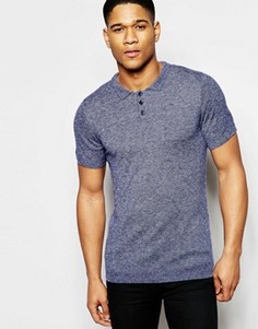 Облегающее поло из мериносовой шерсти с короткими рукавами ASOS - Синий