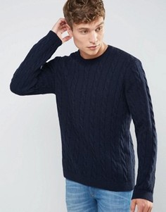 Джемпер с добавлением шерсти с узором косичка ASOS - Темно-синий