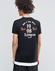 Длинная футболка с текстовым принтом на спине и контрастным краем ASOS - Черный