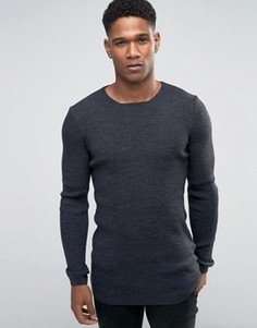 Удлиненный джемпер в рубчик ASOS - Темно-синий
