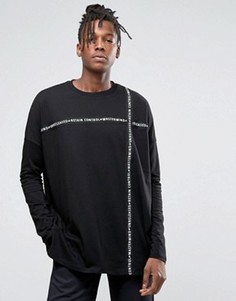 Oversize-лонгслив с отделкой лентой с принтом ASOS - Черный