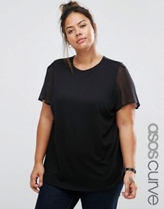 Топ из ткани понте с шифоновыми рукавами ASOS CURVE - Черный