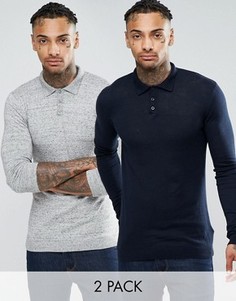 2 обтягивающих поло (темно-синий/серый) ASOS - СКИДКА - Темно-синий