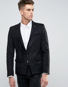 Черный блейзер скинни из искусственной замши ASOS - Черный