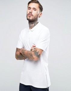 Белая длинная футболка-поло из пике с молниями ASOS - Белый
