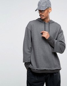 Темно-серое oversize-худи с двойными рукавами ASOS - Серый