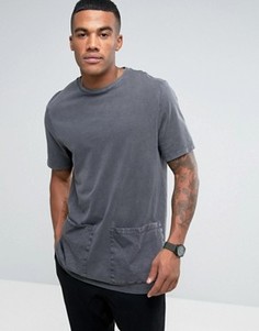 Выбеленная длинная футболка с карманами ASOS - Черный
