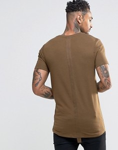 Длинная облегающая футболка цвета хаки с отделкой ASOS - Зеленый