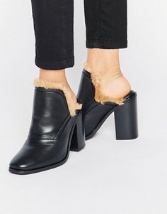 Кожаные сабо на каблуке с искусственным мехом Sol Sana Fever - Черный