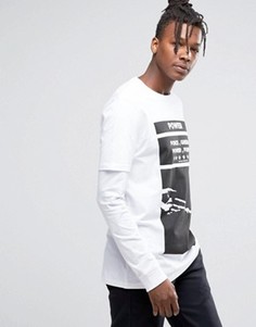 Длинный двуслойный лонгслив с принтом ASOS - Белый