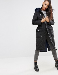 Парка с капюшоном и искусственным мехом ASOS - Черный