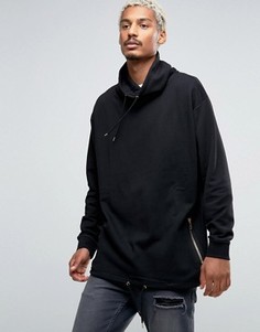 Oversize-свитшот с затягивающимся шнурком по низу и воротником-труба ASOS - Черный