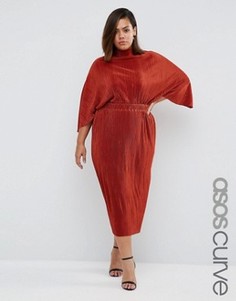 Плиссированное платье с высокой горловиной ASOS CURVE - Оранжевый