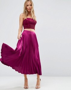 Плиссированная атласная юбка миди ASOS - Фиолетовый