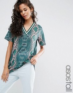 Удлиненная футболка с принтом и окантовкой в полоску ASOS TALL - Мульти