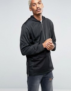 Длинное спортивное худи с карманом и короткой молнией ASOS - Черный