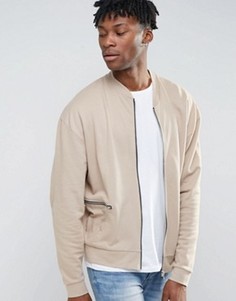 Свободная трикотажная куртка-пилот с карманами на молнии ASOS - Бежевый