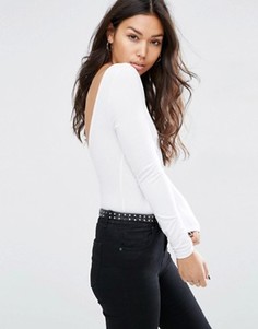 Боди с длинными рукавами и глубоким вырезом сзади ASOS - Белый