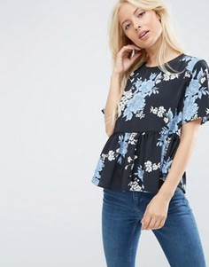 Oversize-топ с цветочным принтом и оборкой ASOS - Мульти