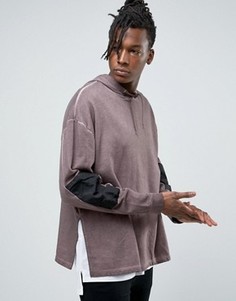 Oversize-худи с ткаными вставками на рукавах и боковыми разрезами ASOS - Фиолетовый