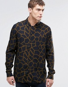 Рубашка из вискозы с длинными рукавами и жирафовым принтом ASOS - Черный