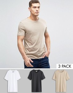 3 футболки (белая/выбеленная черная/бежевая) ASOS - СКИДКА - Мульти