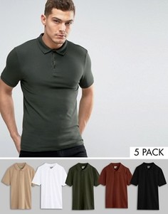 5 футболок-поло ASOS - СКИДКА 18 - Мульти