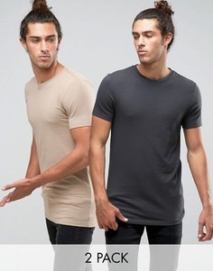 2 длинные обтягивающие футболки (черная/бежевая) ASOS - СКИДКА 15 - Мульти