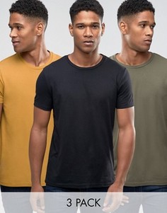 3 футболки (светло-коричневая, хаки, черная) ASOS - СКИДКА - Мульти