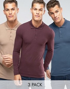 3 облегающих поло с длинными рукавами ASOS - СКИДКА 17 - Мульти