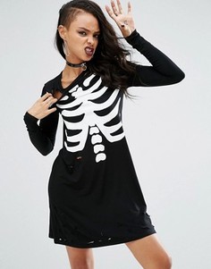 Свободное платье с принтом грудной клетки ASOS Halloween - Черный