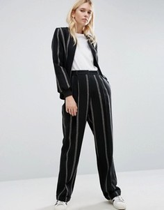 Брюки в узкую полоску с широкими штанинами и отворотами ASOS - Мульти