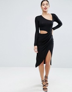 Платье миди с запахом и вырезами ASOS - Черный