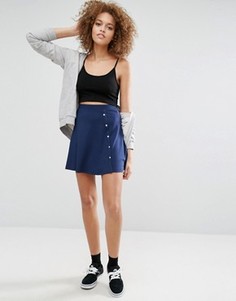Короткая расклешенная юбка на кнопках ASOS - Синий