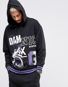 Удлиненное oversize-худи с принтом и полосатыми манжетами ASOS - Черный